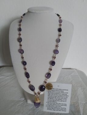 Amethyst Bead Pendant Necklace - Purple Semi-Precious Jewelry
